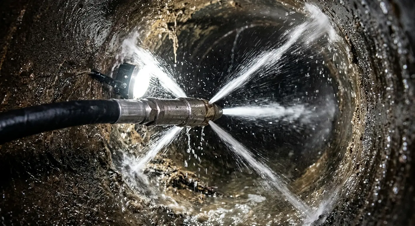 High-pressure hydro jetting nozzle cleaning sewer pipe for Storm Drain Cleaning in Lincoln